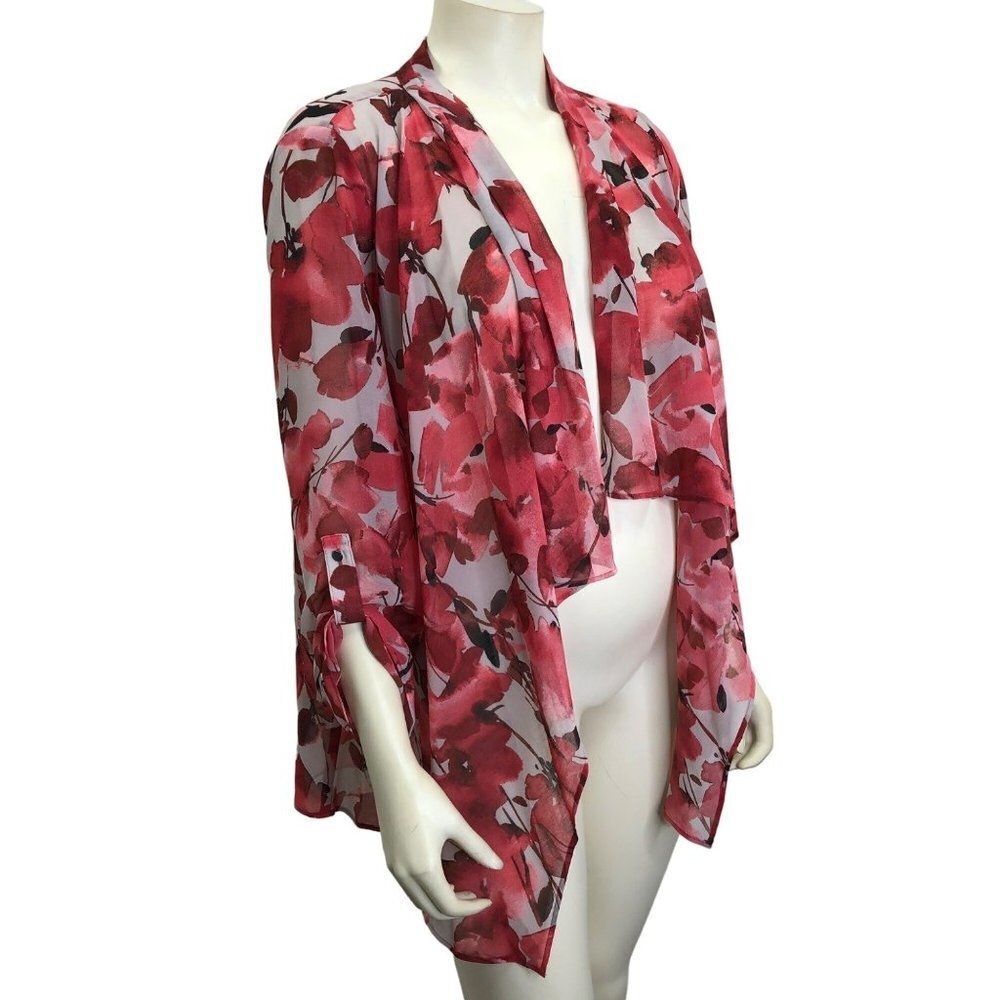 INVESTMENTS $59 OPEN‎ FRONT ROLL TAB SLEEVE CHIFFON TOP SM NWT